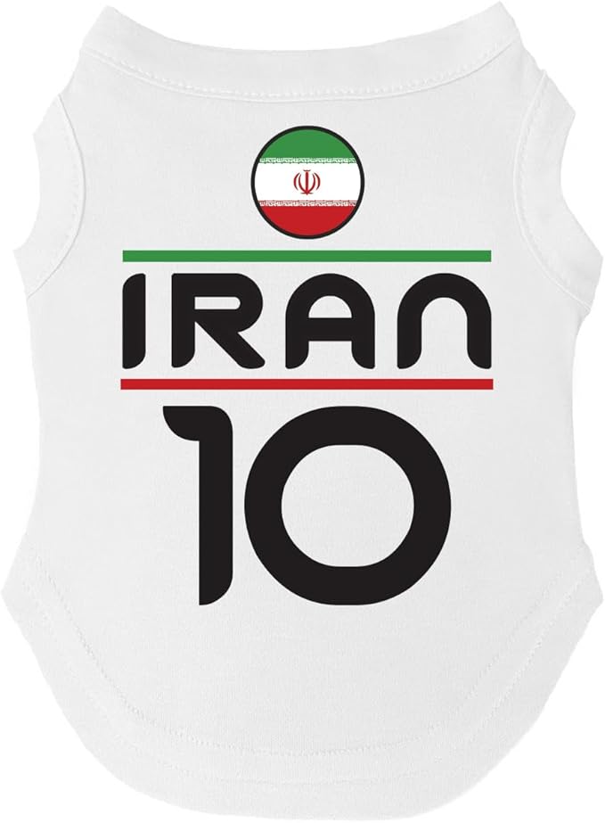 Iran Flag Soccer Jersey Style Dog Tee Shirt | Sleeveless Breeds | International Soccer | Game Day |White, Small 1789