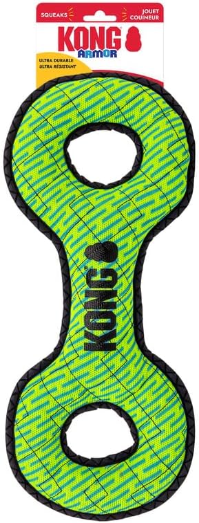 KONG Armor Bone Dog Toy – Medium – Durable Triple-Layered Fabric with Reflective Trim & Squeaker – Assorted Colors – Ideal for Chewing, Fetching & Tugging (Double Tug, Large)