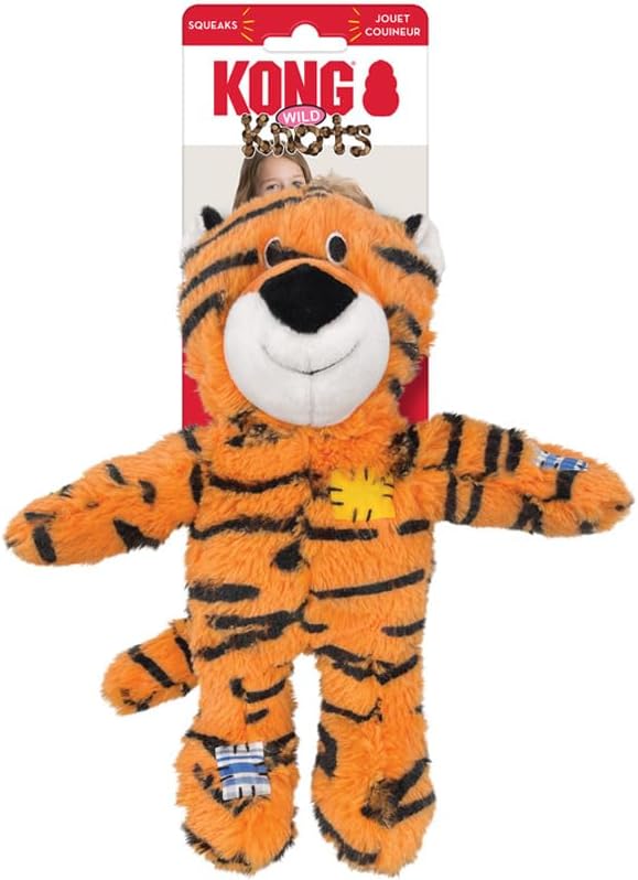 KONG Wild Knots Tiger and Giraffe Combo Dog Toy – Durable Knotted Ropes Inside, Minimal Stuffing for Less Mess – Medium/Large - Bundle