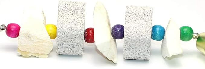 2Pcs Bird Beak Trim Cuttlebone Calcium Stone Lava Block Chew Toy Grinding Teeth Natural Minerals with Bell for African Greys Amazon Conure Eclectus Budgies Parakeet Cockatiel Hamster Chinchilla Rabbit