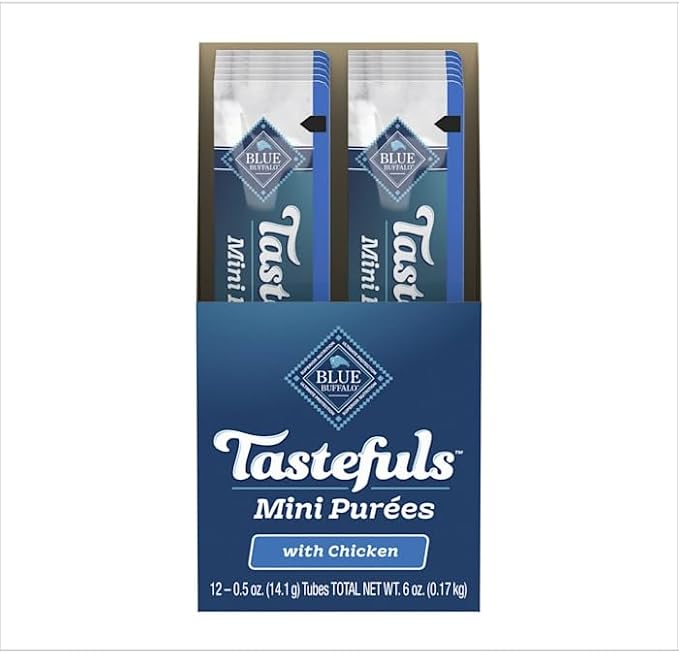 Blue Buffalo, Tastefuls Mini Purees Chicken Adult Cat Natural Single-Serving Snack, 0.64 Ounce