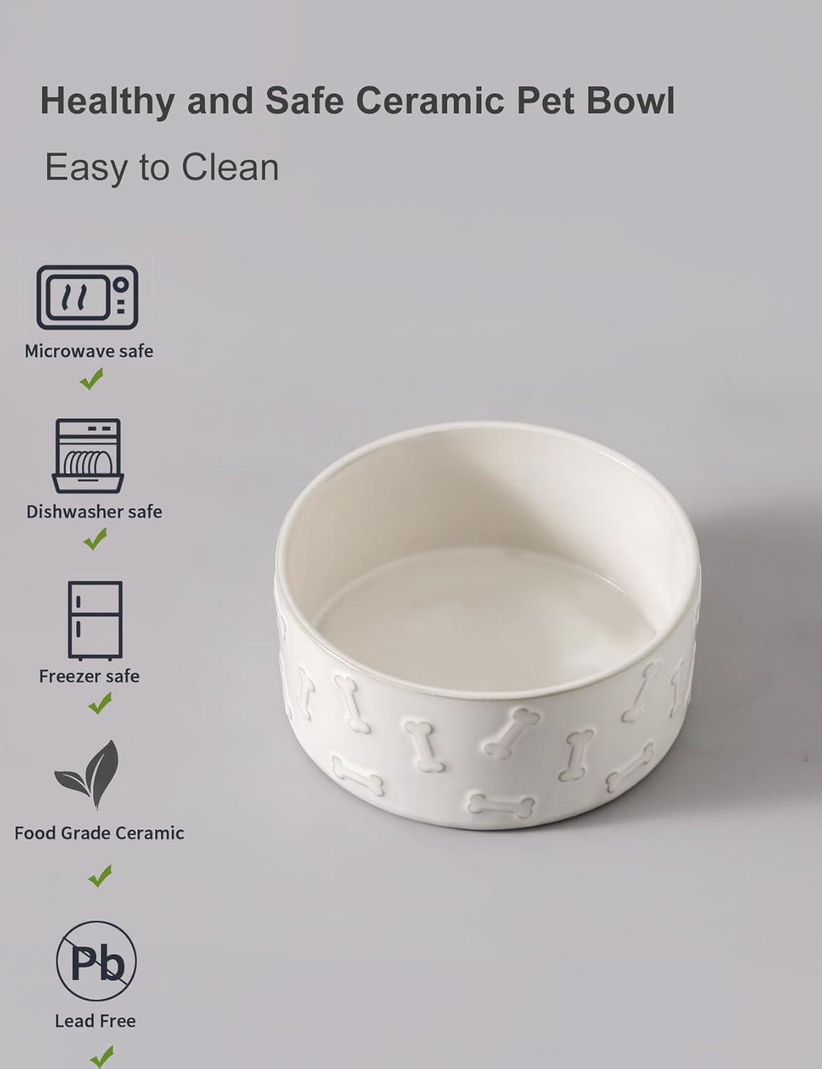 UBEE Ceramic Dog Bowl Set of 2, 5.1 inch Dog Food Bowl with Bone Pattern, Pet Food Water Dish Feeding for Small Dogs and Large Cat, White