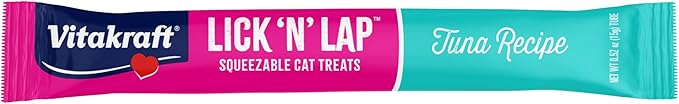 Vitakraft Lick ‘N’ Lap Real Tuna Squeezeable Liquid Cat Treats, Lickable, Broth #1 Ingredient, No Artificial Colors, Preservatives or Added Sugar, for Hydration, 0.52 oz. Tubes, 16 Count