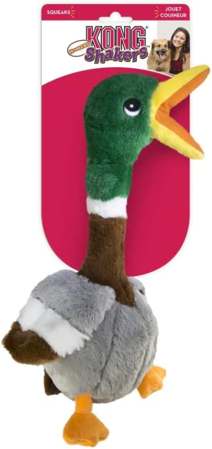 KONG Shakers Honkers Duck - Long Plush Toy with Low Tone Squeaker (Large)