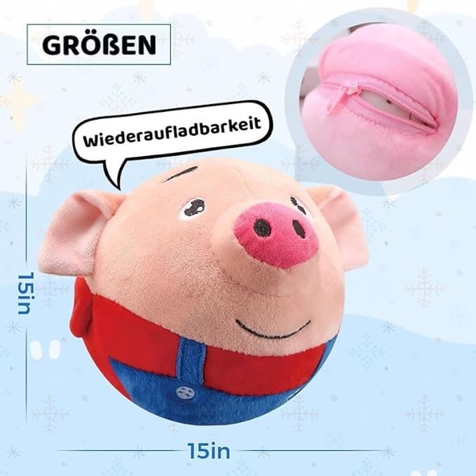HISKI Active Moving Pet Plush Toy, 2026 Interactive Dog Toys Talking Moving Dog Ball Toy Washable Cartoon Pig Plush Sound Electronic Herding Ball for Dogs Shake Bounce Boredom Toys for Dog, Cats