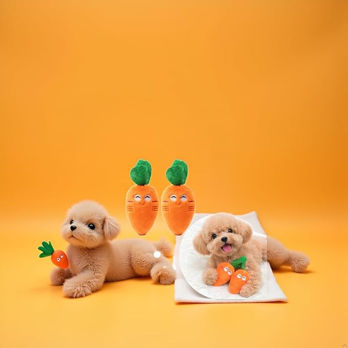 2 Pack Cute Orange Carrot Soft Puppy Pet Supplies Plush Chew Squeaker Sound for Dog Cat Birthday Xmas Gifts