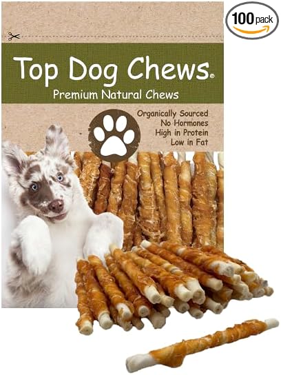 Top Dog Chews - All Natural Chicken Wrapped Rawhide Dog Twists (100 Pack), Natural Chew Sticks for Healthy Teeth and Happy Dogs, Delicious Dog Treats for Canine Dental Care (5", 100, Count)