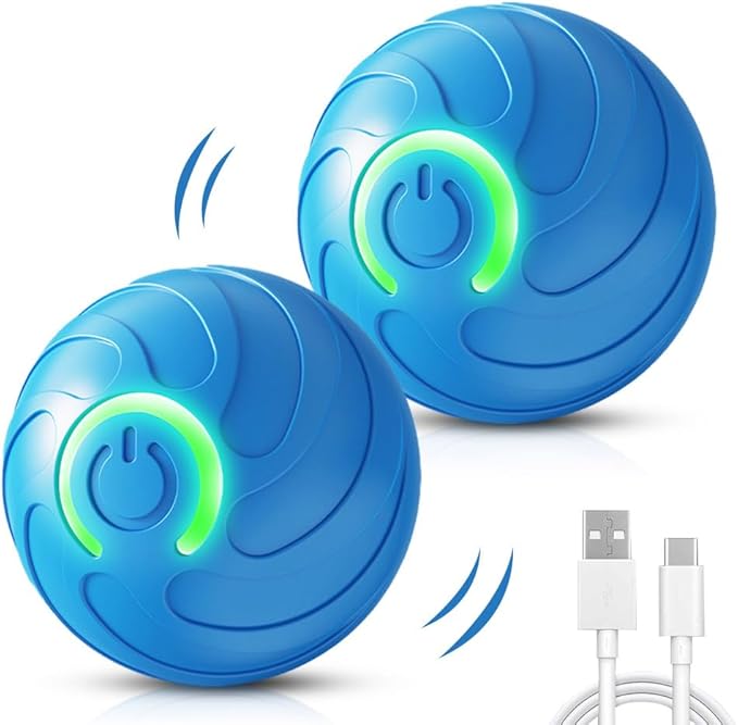 Shaky Ball Toy for Dogs, 2025 Upgrade Automatic Moving Dog Balls Vibrating Dog Balls, Rechargeable Interactive Rolling Dogs Ball Shaking Moving Toy with LED Lights for Cats (Blue-2pcs)