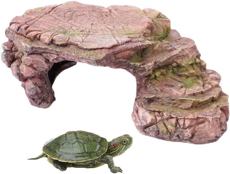 BIGWE Turtle Basking Platform for Aquarium Fish Tank,Designed for Aquatic Pets Such as Turtles, Reptiles, and Tortoises,Brown Small