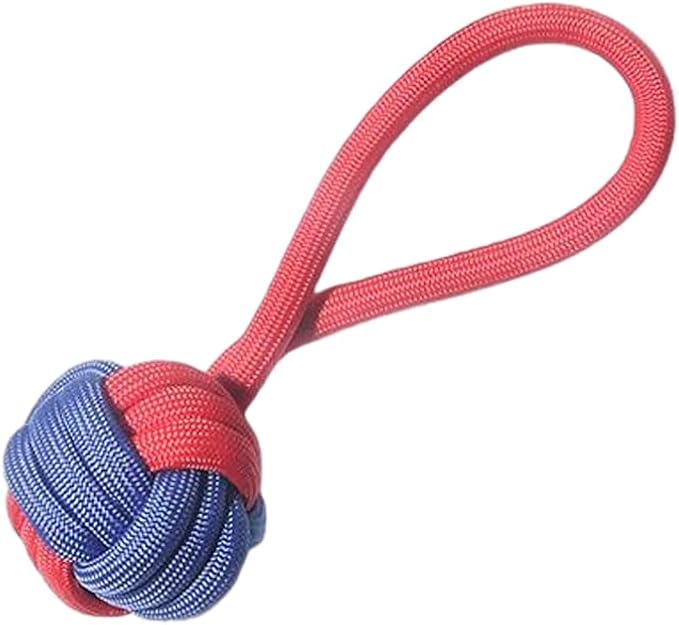 Durable Polypropylene Woven Dog Chew Toy, Dual-Color Single-Ear Rope Ball for Teeth Cleaning, Teething & Interactive Play for Small and Medium Dogs (Blue‌-Red)