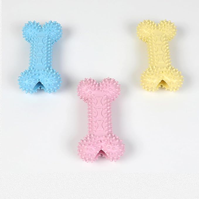 Pet Toys with Bone Shapes, Grinding Teeth Sticks, Cat and Dog Supplies, Stress Relieving Toys (Blue*1+Pink*1+Yellow*1)