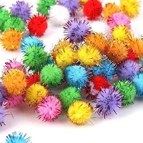 Random Color Mini Colorful Sparkly Glitter Tinsel Pompom Balls Toys f/Dog Cat Bird Pack of 100 Nice and Professional Pet Supplies