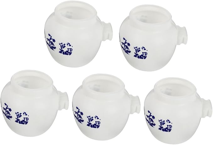 5pcs Large Round Parrot Food Bowls Blue and White Porcelain Pattern, Bird Cage Feeding Cups for Parakeet and Cockatiel Supplies