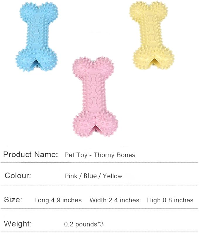 Pet Toys with Bone Shapes, Grinding Teeth Sticks, Cat and Dog Supplies, Stress Relieving Toys (Blue*1+Pink*1+Yellow*1)