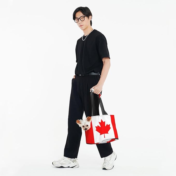 Foldable Pet Carrier Sling - Waterproof Small Dog & Cat Travel Canadian Flag Tote with Safety Hook for Hiking