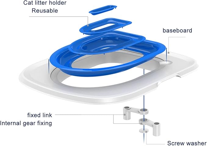 Cat Toilet Training Kit, Reusable Universal Cats Potty Toilet Trainer System, Teach Kitty How to Use Toilet Bowl, Professional Cat Urinal Seat Trainer for Home (White Tray, 1 Blue Inner Support)