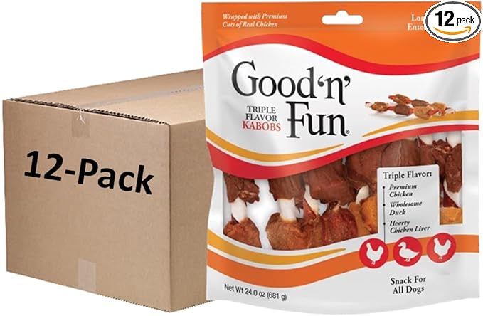 Good'n'Fun Triple Flavored Rawhide Kabobs for Dogs 36 Count (Pack of 12)