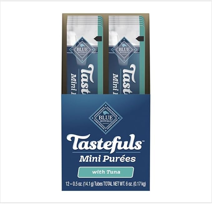 Blue Buffalo, Tastefuls Mini Purees Tuna Adult Cat Natural Single-Serving Snack, 0.64 Ounce
