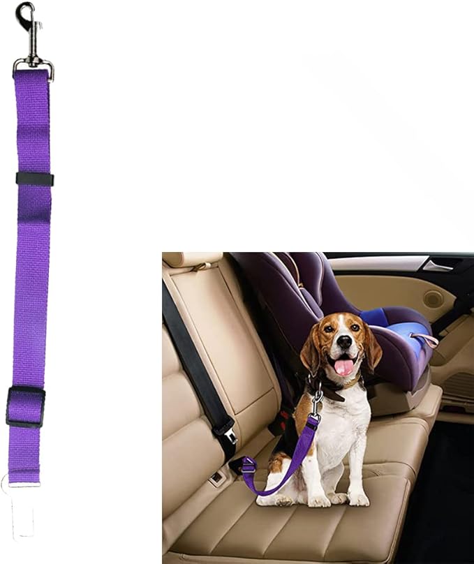 4 Pack Cat Dog Pet Safety Seat Belt Adjustable Clip for Car SUVS Vehicle Harness Lead Leash Seat Tether, (Nylon Fabric- Black, Blue, Red, Purple) (Purple)
