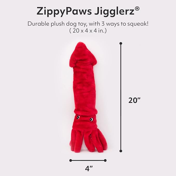 ZippyPaws Jigglerz - Dog Squeaky Toys to Keep Them Busy, Funny Animal Plush for Small, Medium, & Large Dogs, Cute Stuffed Puppy Toy, Pet Product, Gift for All Breeds, Interactive Squeaker - Squid