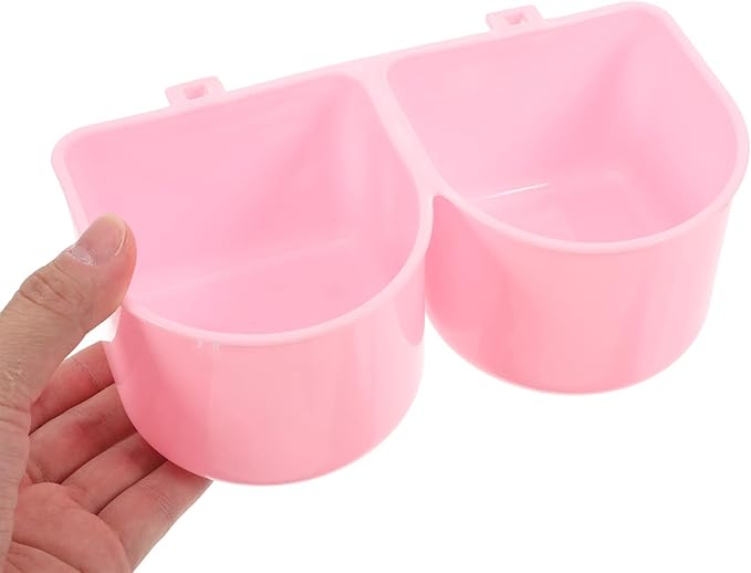 Pet Hanging Feeding Bowl for Dog Crate and Cage, Plastic Small Animal Water and Food Dish, No Spill Pink Feeder for Puppy, Cat, Rabbit, Bird Cage Use