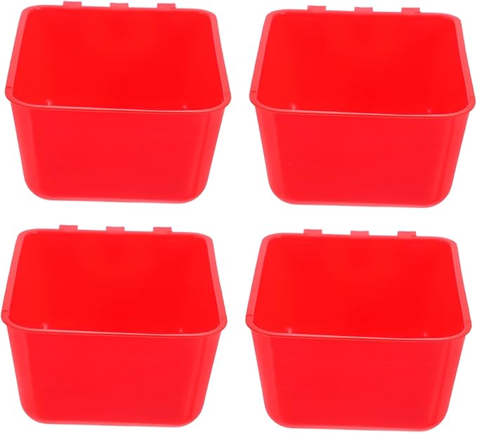 Kisangel 4pcs Hanging Chicken Feeder and Waterer Cup Durable Rabbit Food Bowl and Bird Cage Water Cup for Parrots Chickens and Pets Red
