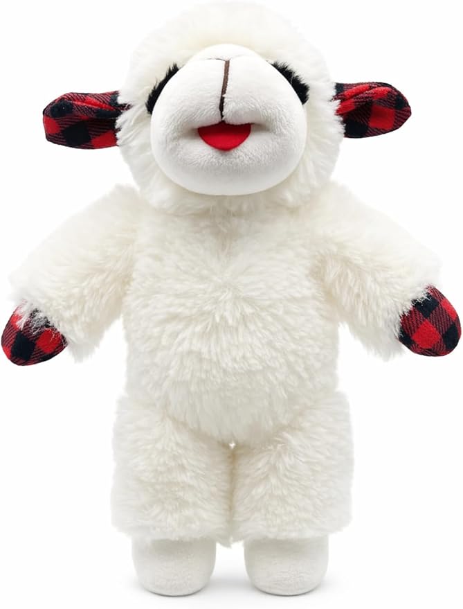 Multipet Small Holiday Lambchop Dog Toy Plush Plaid 7" | Plush Pet Dog Toy Squeaker | Lambchop Gingham Red/Black | 7 Inches | Squeaky Lamb Chop Dogs Toys | Small/Medium Breed | Officially Licensed