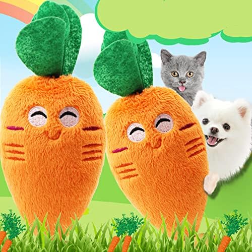 2 Pcs Soft Puppy Pet Supplies, Cute Orange Carrot Plush Chew Squeaker Sound Squeaky Toys for Dog Cat Birthday Xmas Gifts