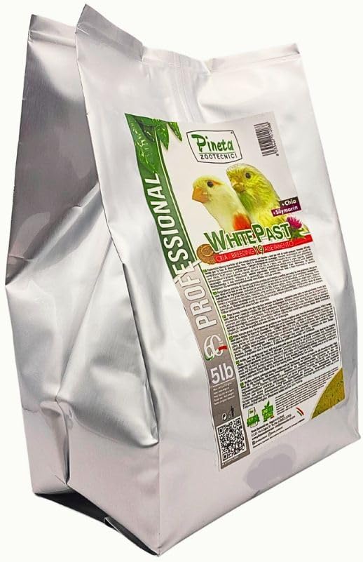 White Past Cria for Birds by Pineta Zootecnici - Soft White Breeding Paste with 19% Protein & 13% Fat, Enriched with Silymarin and Chia Seeds, Ideal for Canaries, Finches and Cereal Birds (5 lbs)