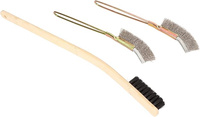 3Pcs Bird Cage Brush, Long Handle Cleaning Bamboo Stainless Brush, Pet Birdcages Steel Medium Hardness Tool Accessories for Small Animal