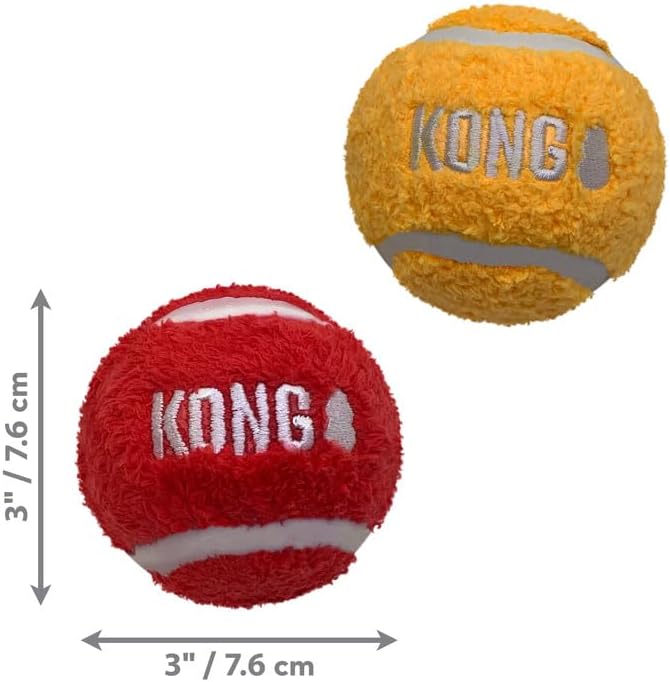 KONG Sport Softies Sherpa Fleece Covered Tennis Balls No Squeaker Quiet Dog Toy (Large)