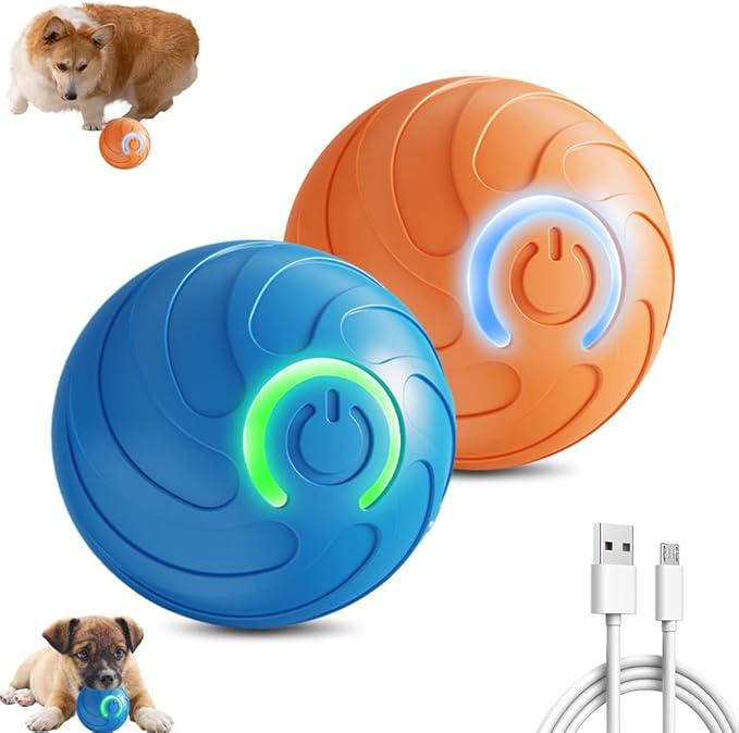 Interactive Dog Toys, 2025 Upgrade Vibrating Dogs Ball, Automatic Moving Dog Ball Rolling Balls, Pets Bouncing Rotating Balls Toys for Samll Dogs Cats (Blue+Orange)