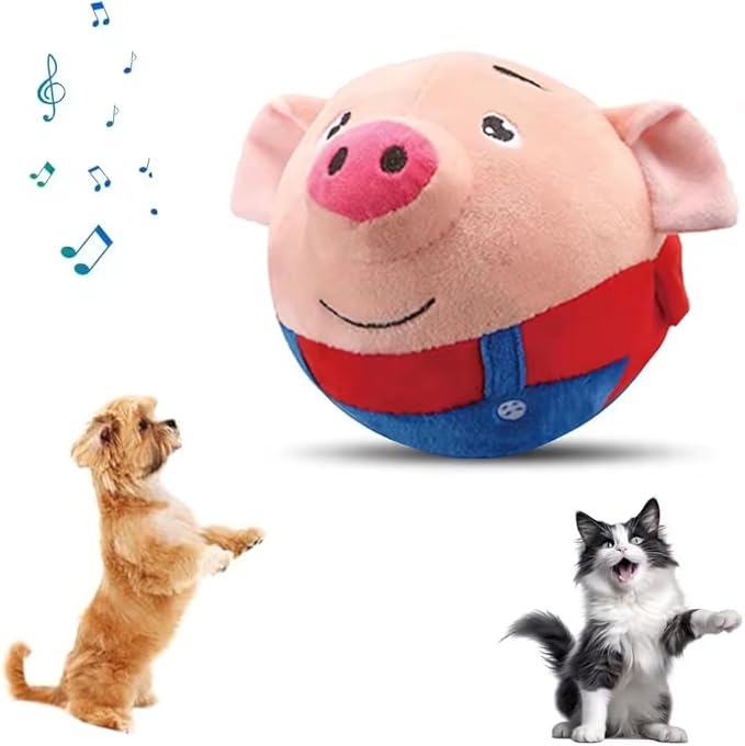 Dumwick Interactive Dog Toys for Boredom,Moving Dog Toy, Active Moving Pet Plush Toy, Squeaky Moving Dog Ball Toy,Interactive Toys for Dogs Cats and Pets (Red Pig)