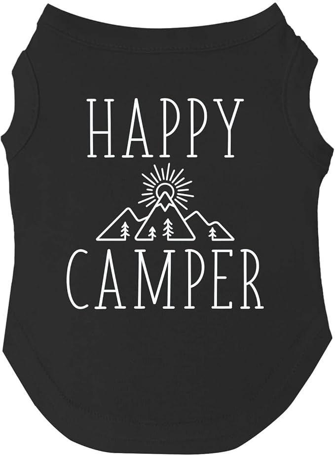 Happy Camping Dog Tee Shirt | Sleeveless Breeds | Summer | Outdoor Adventure | Travel | (Black, 6X-Large 278)
