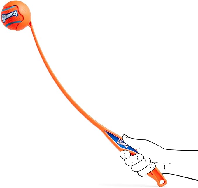 Chuckit! Sport 26L Dog Ball Launcher - Includes a 3-inch Diameter Large Ball for Dogs 60-100 Pounds - Manual Thrower for Dog Balls With a Slim Ergonomic Handle - 26-inch Length