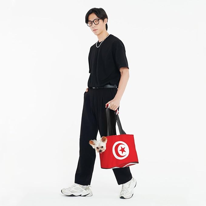 Foldable Pet Carrier Sling - Waterproof Small Dog & Cat Travel Tunisian Flag Tote with Safety Hook for Hiking