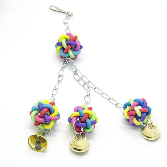 Luxshiny Parrot Bite Hanging Chewing Ball with Colorful Plastic Bell for Bird Cage Accessory, Sturdy Parrot Chewing for Pet Birds and Parakeets