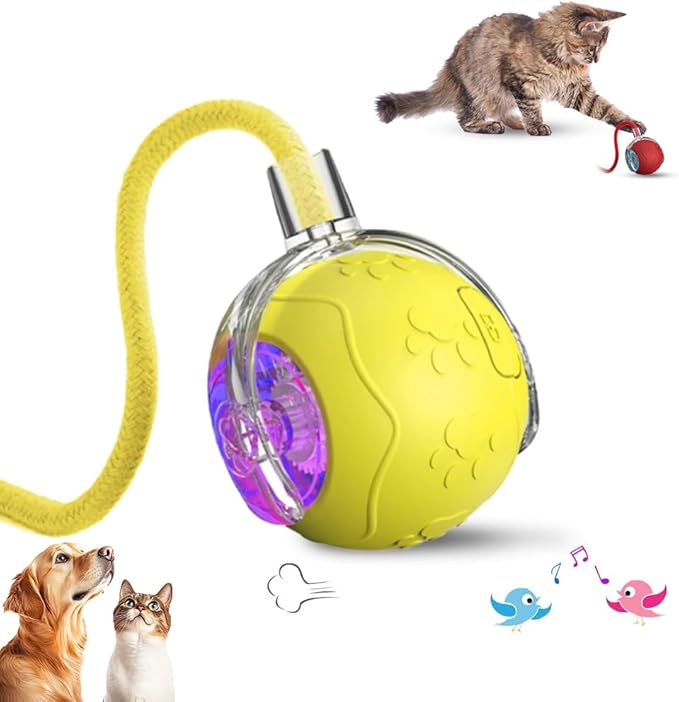 Interactive Cat Toys Ball for Indoor Cats, 2025 New Cat Toy, Automatic Moving Cat/Dog Balls, Electric Rolling Ball Toy for Bored Indoor Adult Cats,Dogs (Yellow)