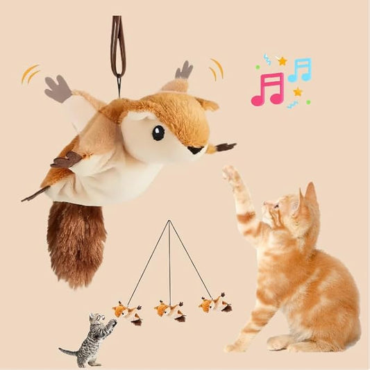 Interactive Rechargeable Flying Bird Cat Toy, Interactive Chirping Bird Wings, Flapping Bird Cat Toys, Chirping Bird Cat Toy for Bored Cats (A-Squirrel)