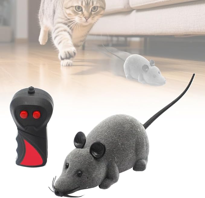 Remote Control Mouse Cat Toy - Rechargeable Interactive Fake Rat Toy for Indoor Cats Dogs, Automatic Moving RC Mouse Toy & Chasing Prank (Gray)