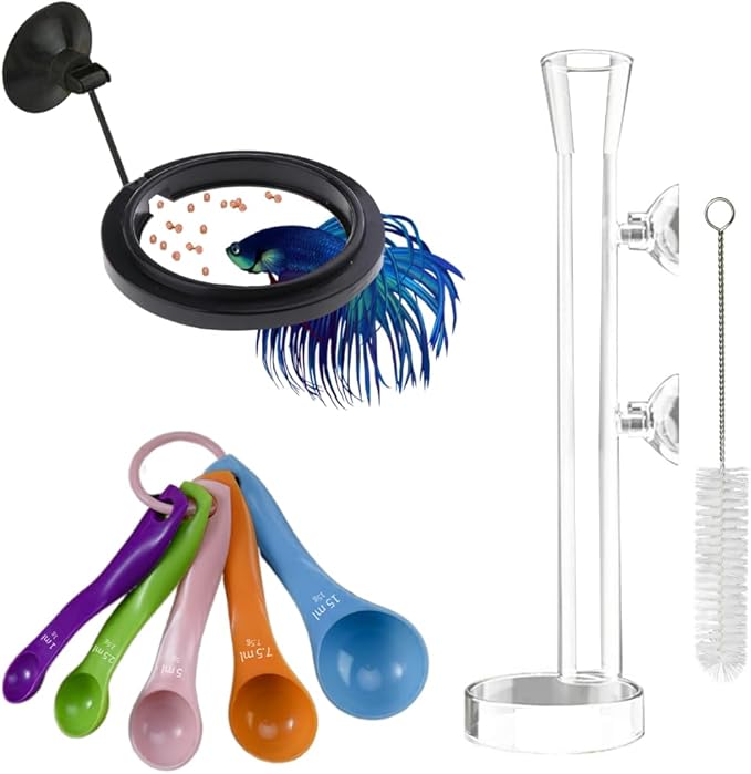 Fish Feeding Ring, Shrimp Feeding Dish, and Feed Measuring Spoon - Ideal Betta Fish Toys and Aquarium Accessories with Coral Feeder and Shrimp Tube