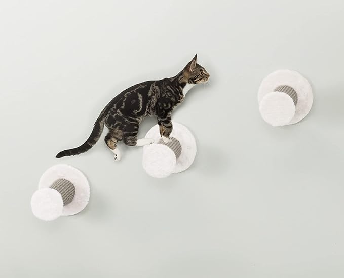 Trixie Wall Mount Cat Furniture - 3pc. Cat Shelves - Climbing Steps, Sisal Scratching Posts - Gray