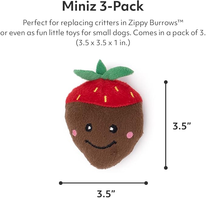 ZippyPaws Multi-Pack - Dog Squeaky Toys to Keep Them Busy, Funny Food Plush for Small & Medium Dogs, Cute Stuffed Puppy Toy, Pet Products, Dog Gift for Valentine's Day - Chocolate Covered Strawberries