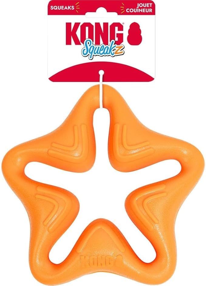 KONG Squeakz Dog Toy – Durable Rubber Fetch & Chew Toy with Squeakers, Interactive Enrichment Toy for Active Dogs (Star, Large)