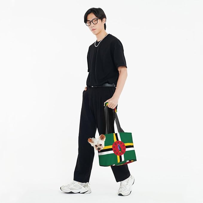 Foldable Pet Carrier Sling - Waterproof Small Dog & Cat Travel Flag of the Commonwealth of Dominica Tote with Safety Hook for Hiking