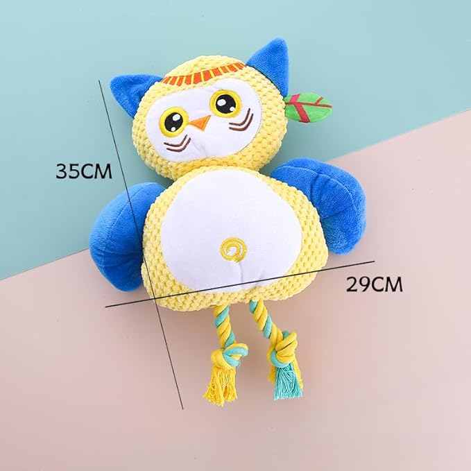 Colorful Owl Pet Toy, Dog and Cat Chew Toy for Interactive Training, Durable Plush with Squeaky Sound, Multiple Owl Designs Available, Made of Corn Plush and PP Cotton (Savage Owl)