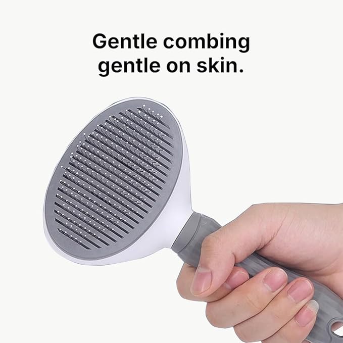Cat Brush & Deshedding Dog Brush for Shedding and Grooming, One-click Hair Removal, Skin-Friendly Pet Grooming Tool for Cats and Dogs, Easy to Clean, Grey