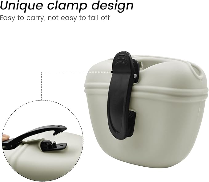 AUDWUD Silicone Dog Treat Pouch,with Dog Training Clicker,Clip on Portable Training Container,Convenient Magnetic Buckle Closing and Upgraded Waist Clip for Enhanced Stability
