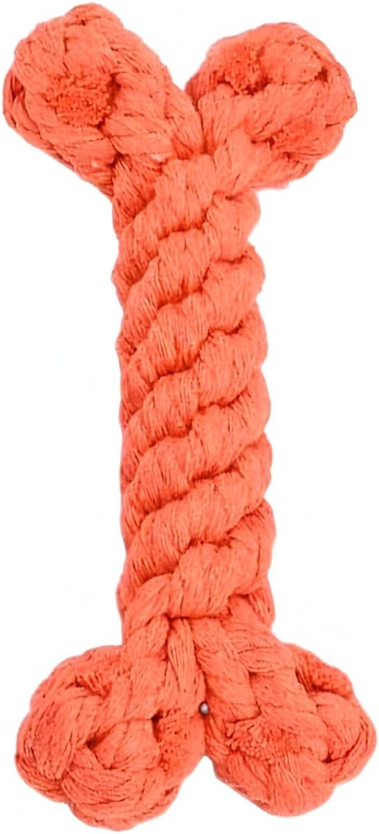 Orange Cotton Rope Bone Dog/Cat Chew Toy Durable Braided Dental Chewing Toy for Dogs Teething Interactive Play (1-Piece Set)