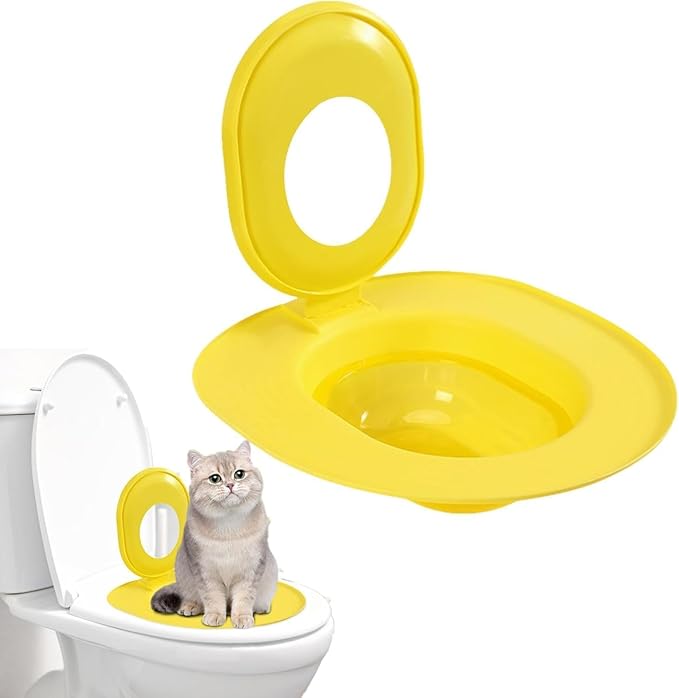 Cat Toilet Seat Training Kit - Universals Reusable CatToilet Trainer, Easy to Install Removable, CatLitter Tray Kit Kitty Potty Train System, Train Your Cat to Use The Toilet, Pet Cleaning (Yellow)